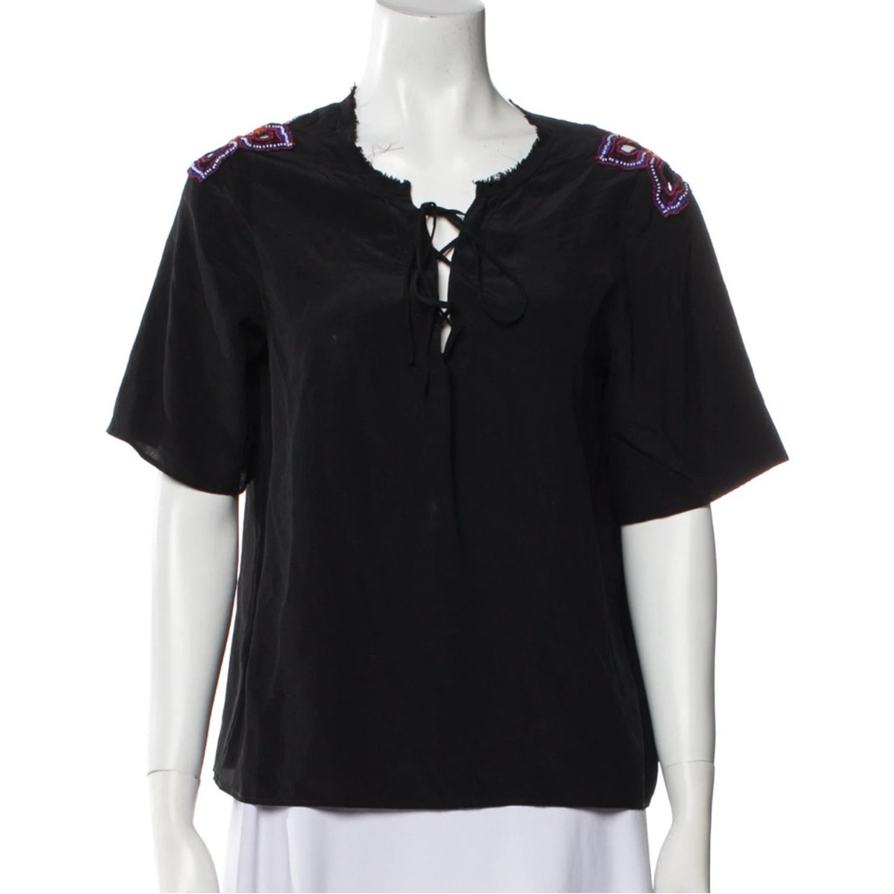 Sandro Elegant Black Frayed Top